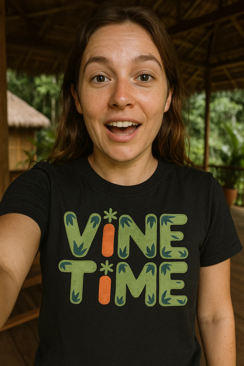 "Vine Time" black rainforest t shirt, photographed as rainforest lover gift