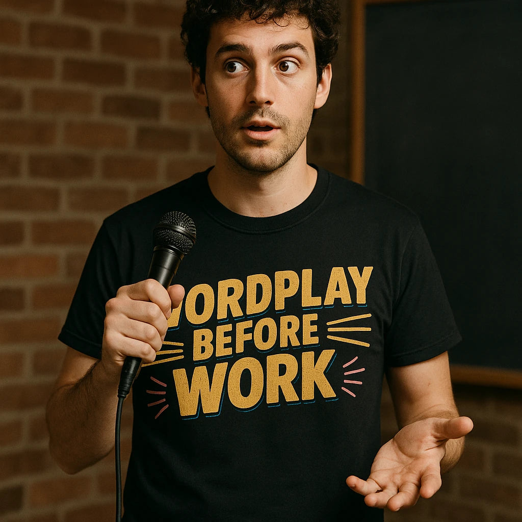 "Wordplay Before Work" comedy t shirt - product photo 8