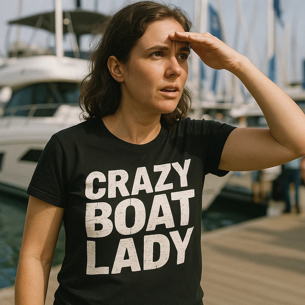 "Crazy Boat Lady" black boats and hoes t shirt - also one of the best gifts for boat lovers