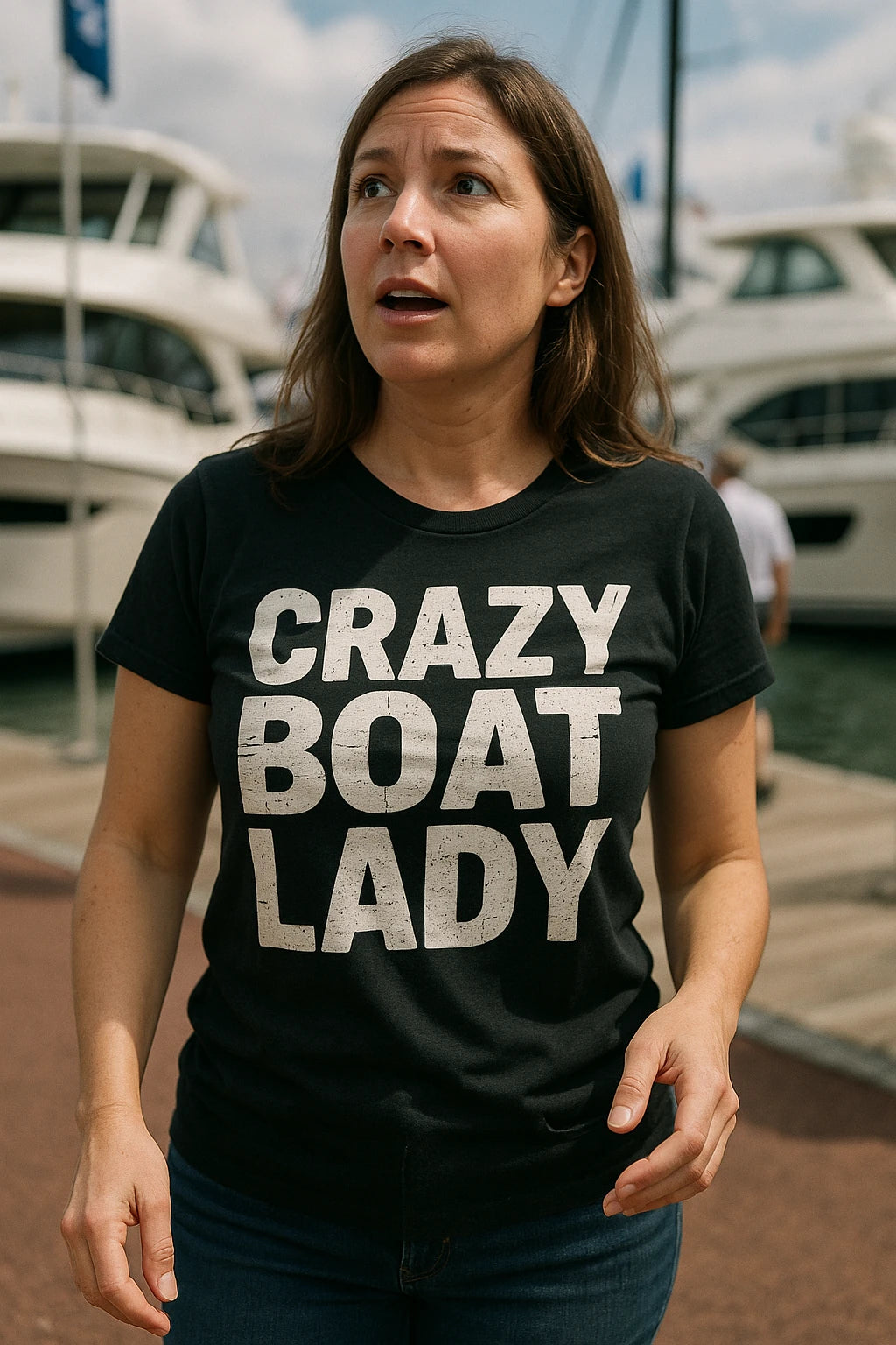 "Crazy Boat Lady" black boats and hoes t shirt - also a boat owner gift ideas