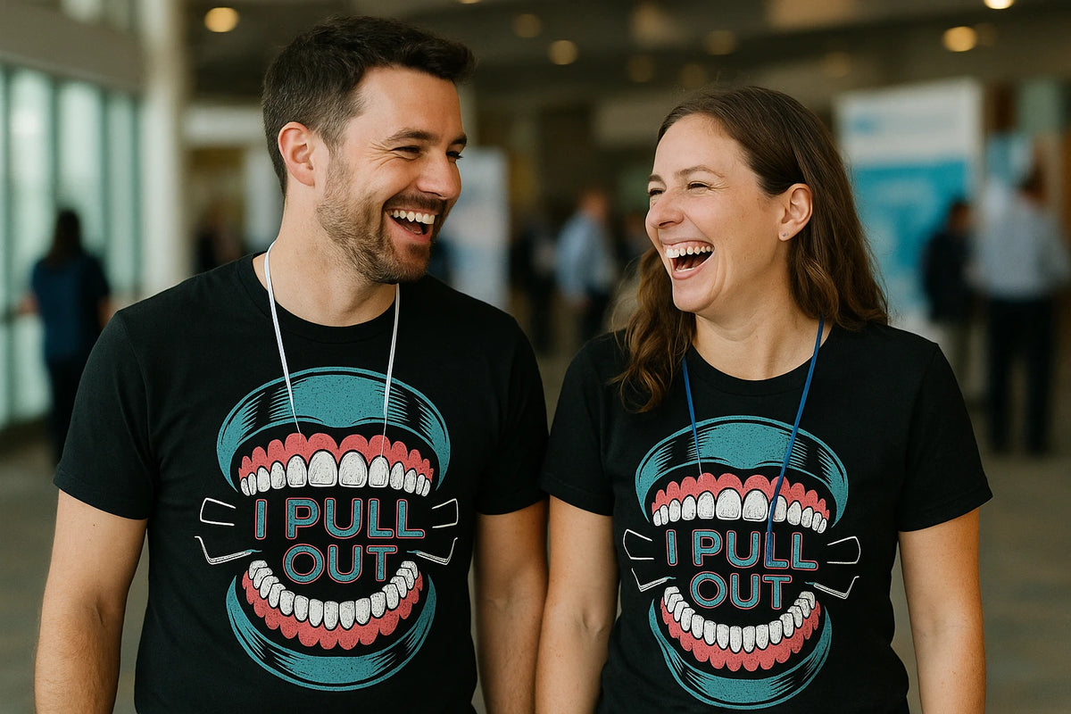 Person wearing the black dentist shirts graphic tee - "I Pull Out" design