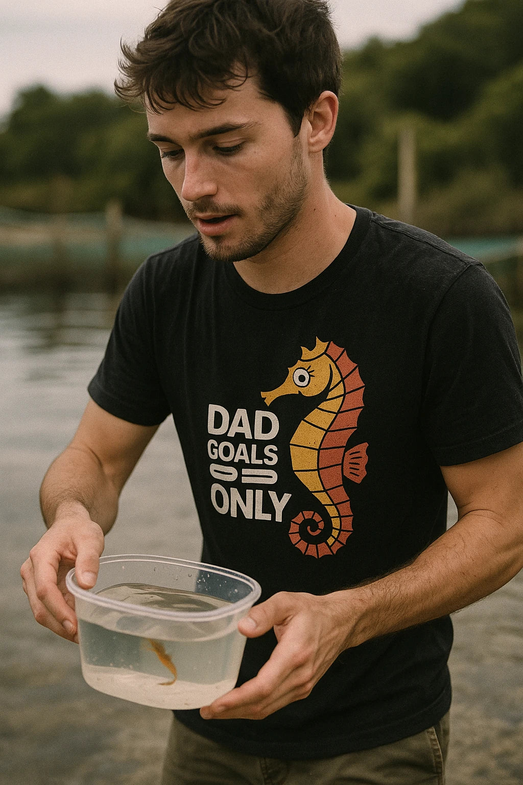"Dad Goals Only" black seahorse t shirt - a birthday gift for seahorse lover