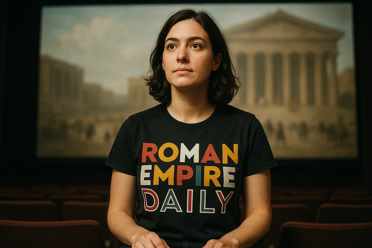 Lifestyle shot of the "Roman Empire Daily" black african american history t shirts in a real-world setting