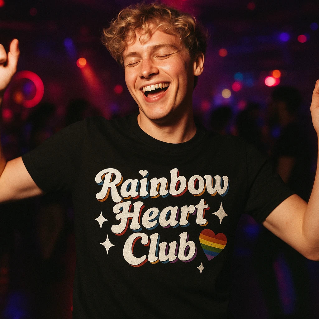"Rainbow Heart Club" lgbtq pride t shirt - product photo 8