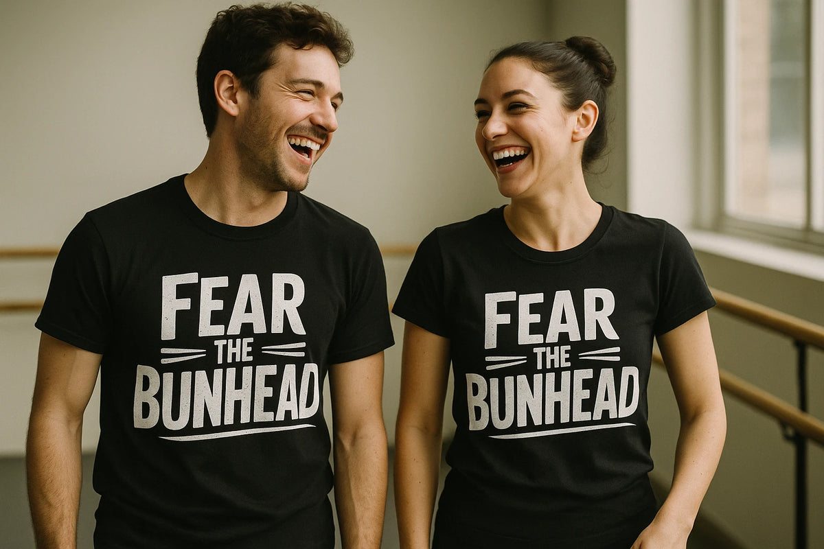 Person wearing the black graphic tee graphic tee - "Fear the Bunhead" design