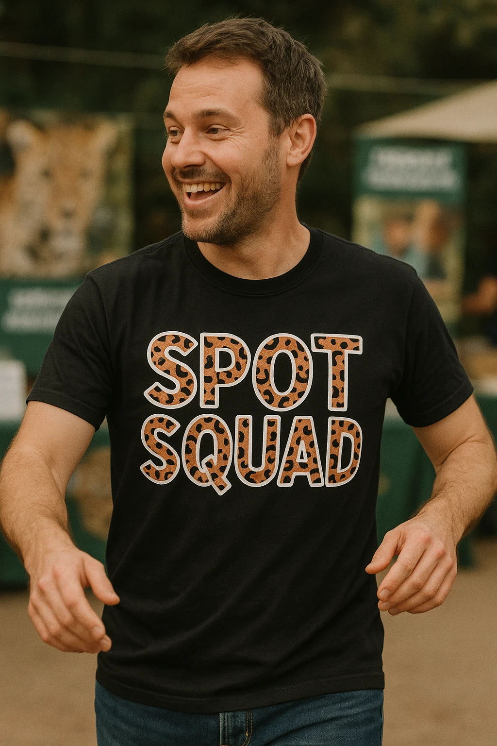 "Spot Squad" black leopard shirts, photographed as gifts for leopard lovers
