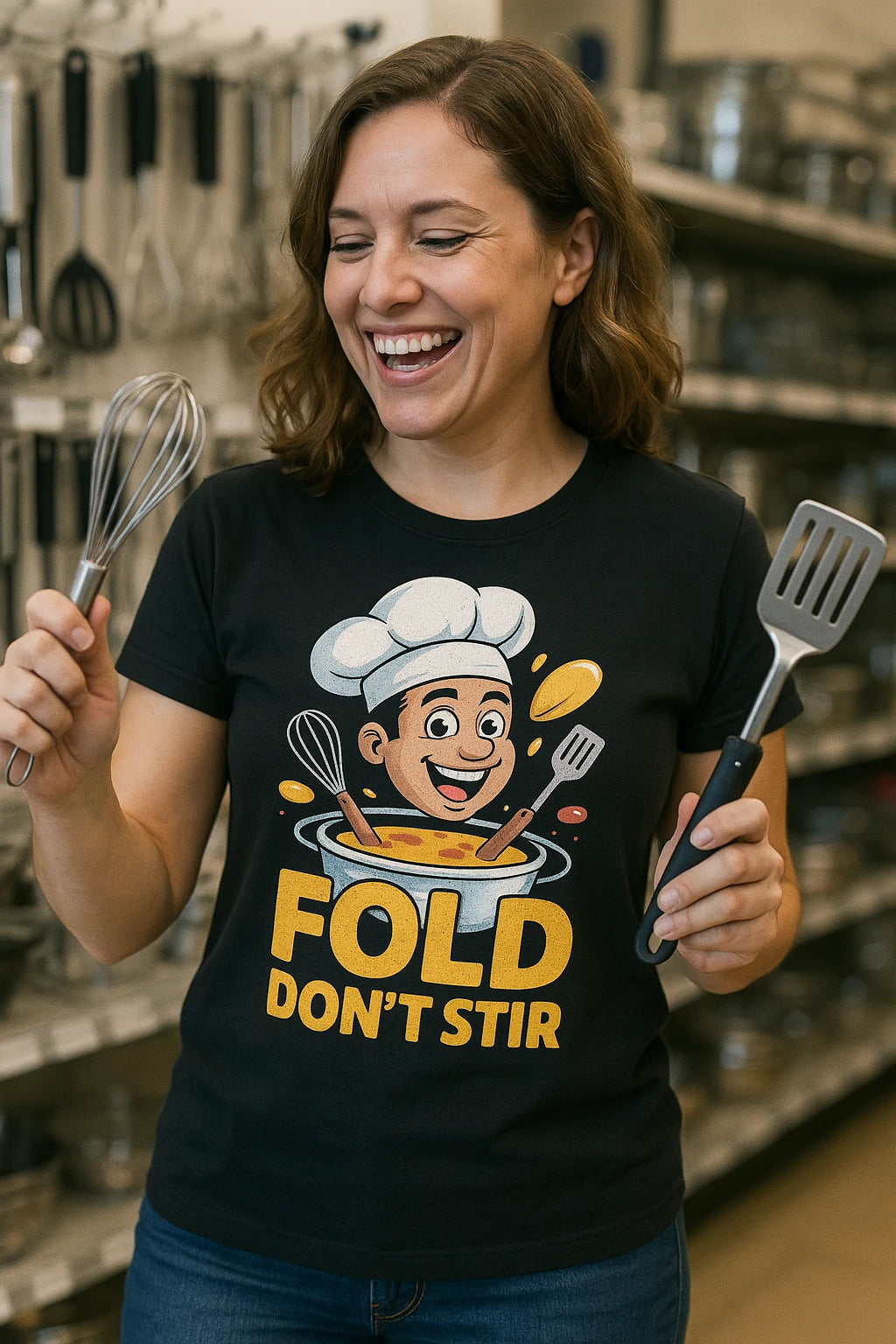 "Fold Don'T Stir" black cooking t shirt - also one of the gifts for cook lovers