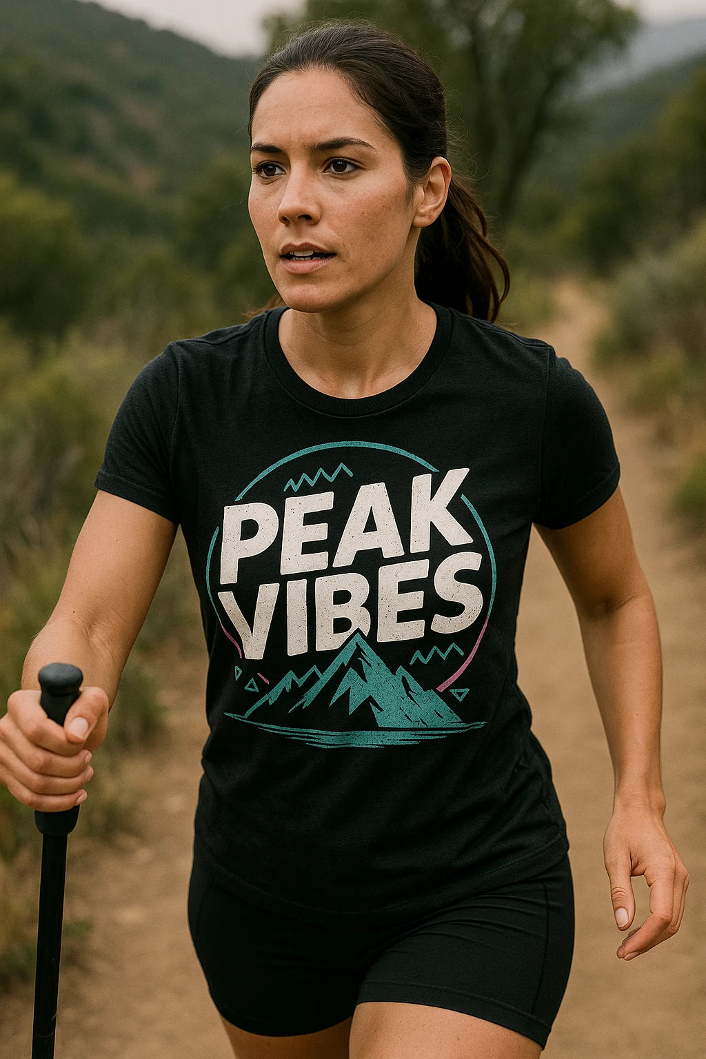 "Peak Vibes" black hiking shirts - also one of the best hiking clothes for men