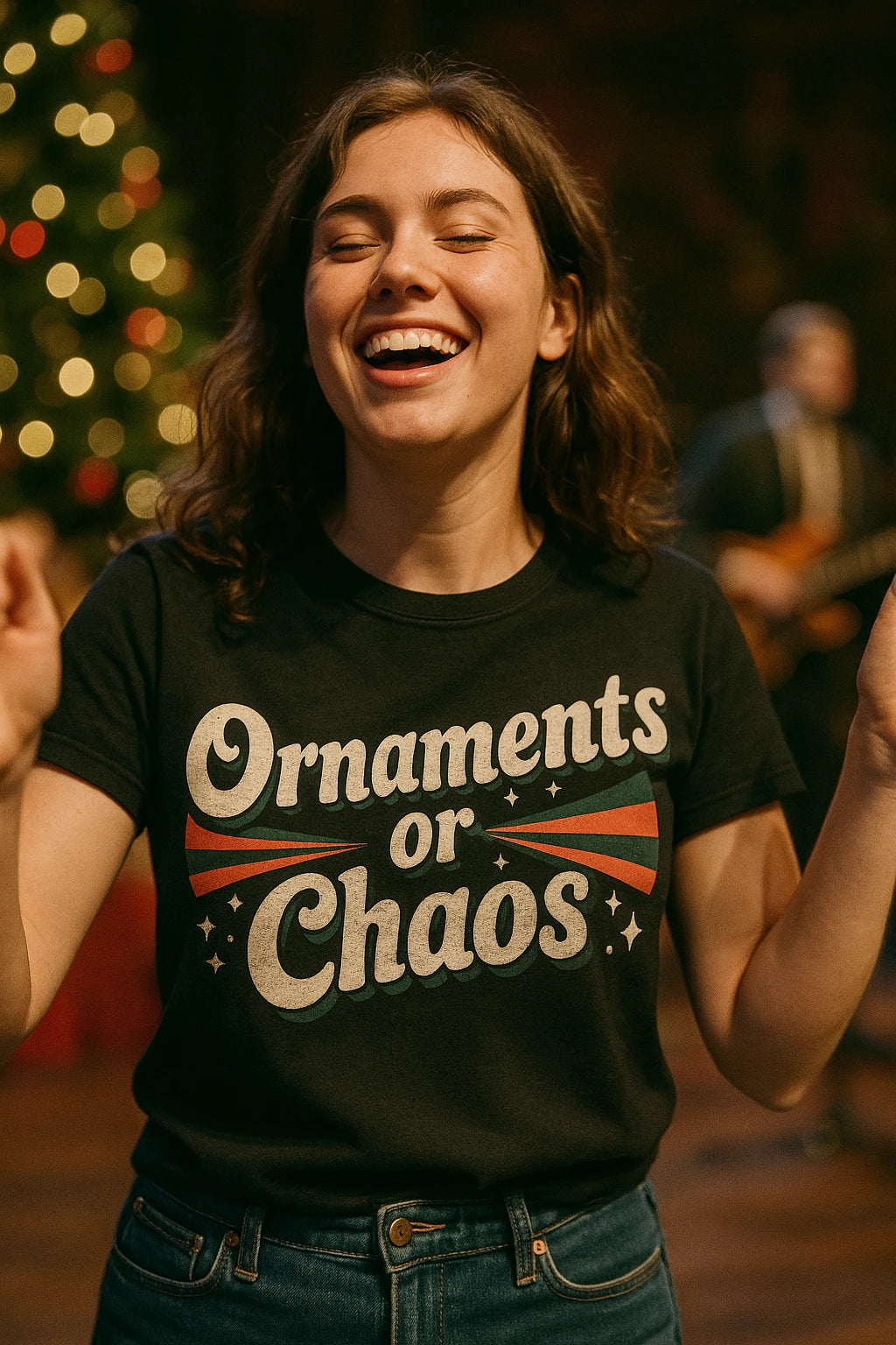"Ornaments Or Chaos" black mens christmas shirts - a christmas gifts for book lovers