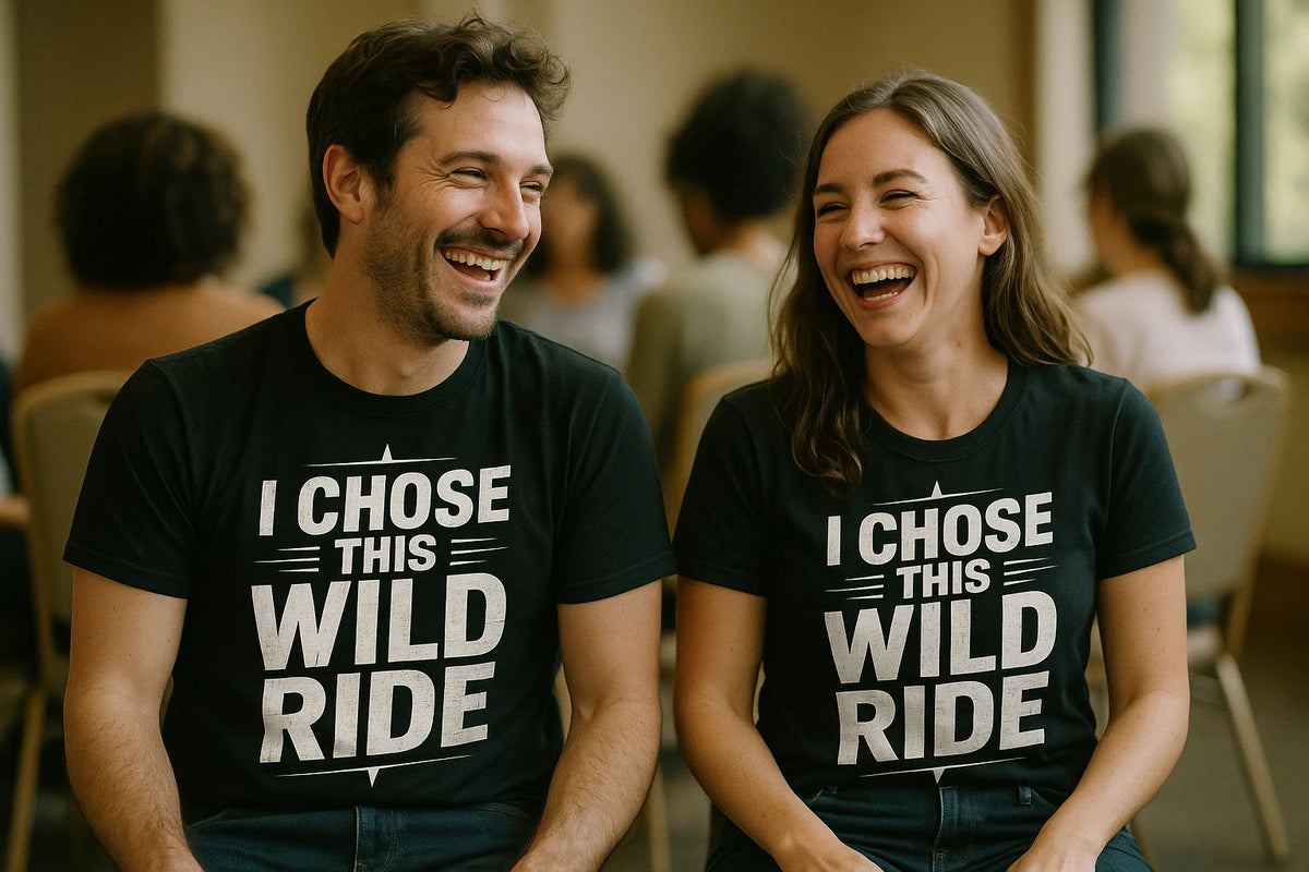 Person wearing the black relationships shirts graphic tee - "I Chose This Wild Ride" design