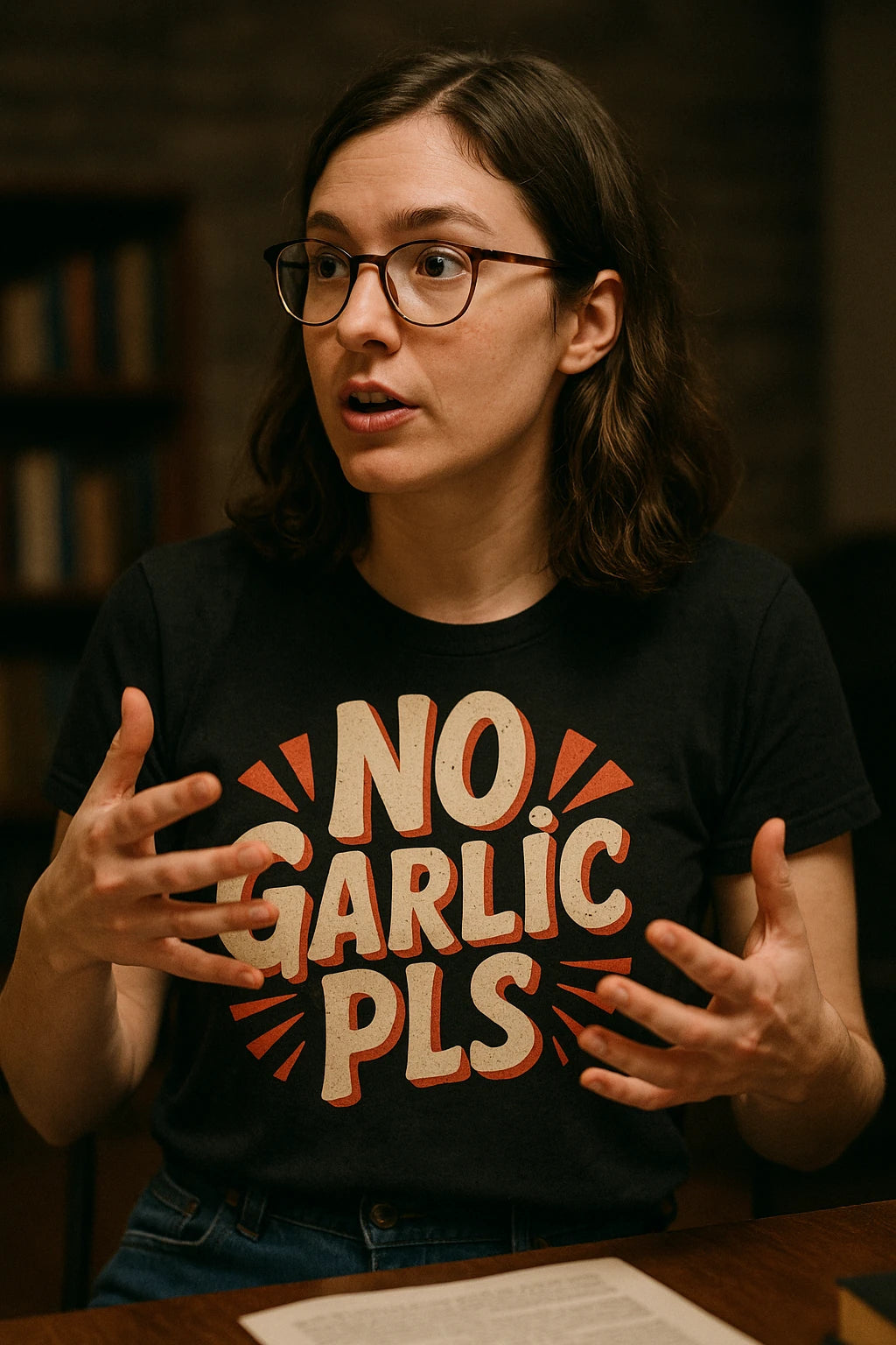 "No Garlic Pls" black vampire shirts, photographed as gifts for vampire lovers