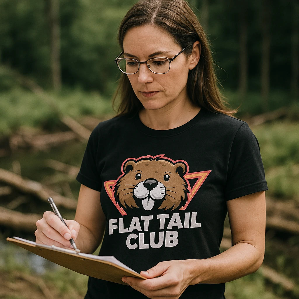 "Flat Tail Club" black beavers shirts, photographed as beavers lover gift