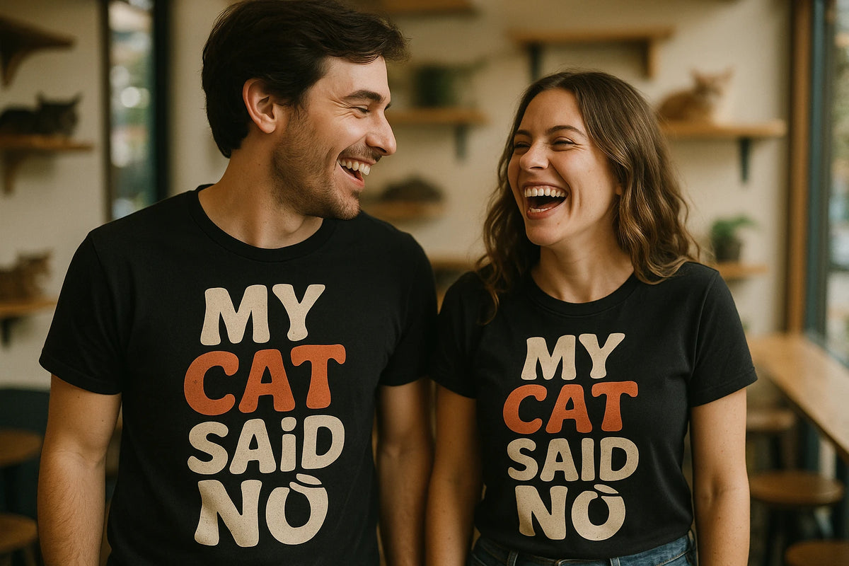 Person wearing the black cat lovers t shirt graphic tee - "My Cat Said No" design