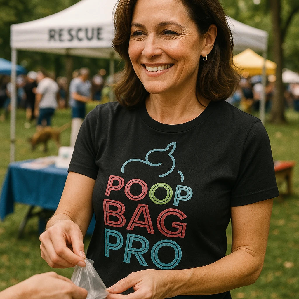 "Poop Bag Pro" black dog lovers t shirt, photographed as dog lovers lover gift