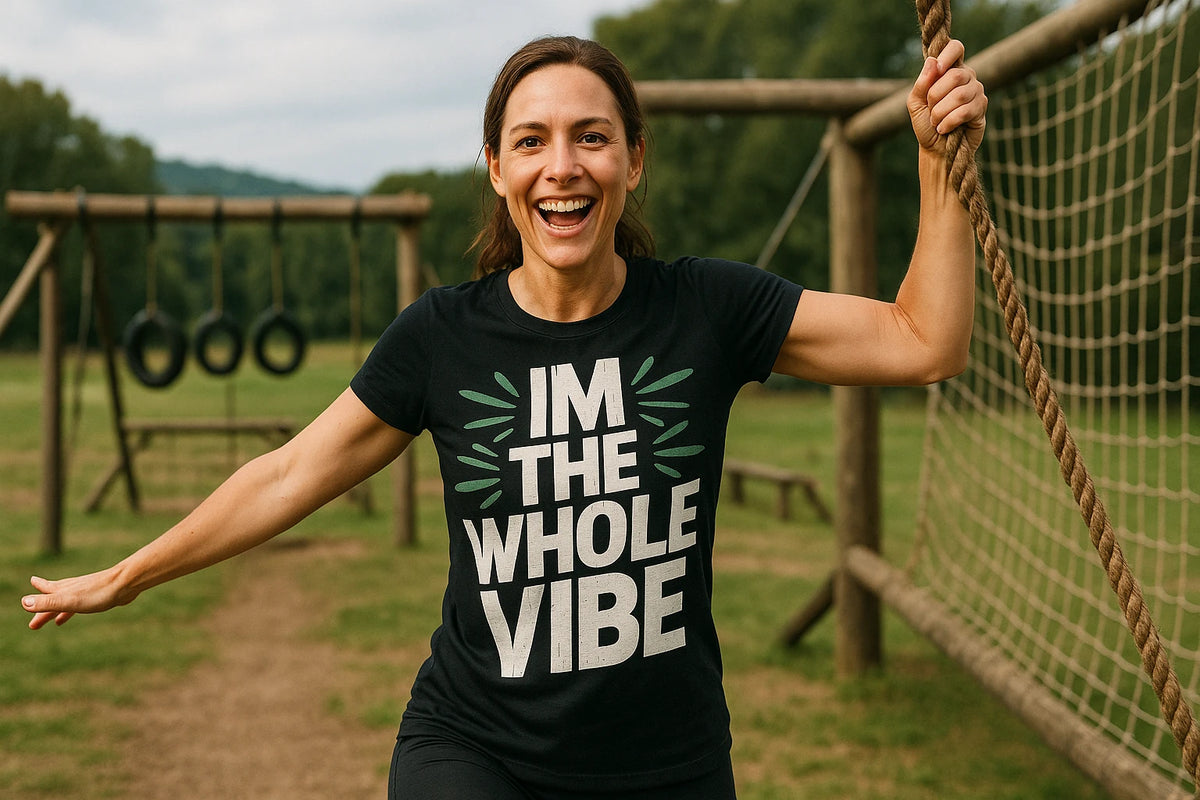 Lifestyle shot of the "Im the Whole Vibe" black growth mindset t shirt in a real-world setting