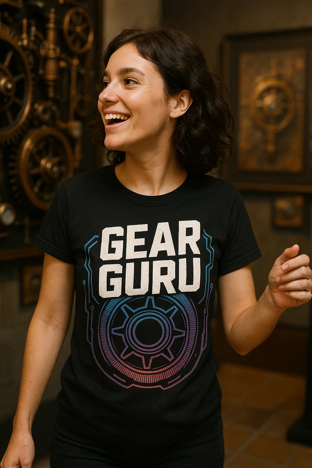 "Gear Guru" black steampunk shirts - a birthday gift for steampunk lover