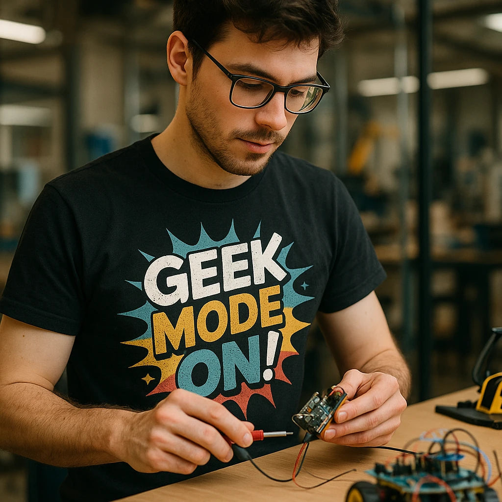 "Geek Mode On" black gadget t shirt - also a secret santa gifts for gadget lovers