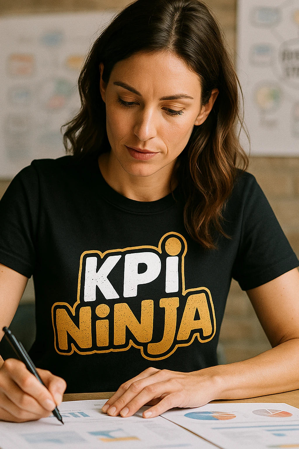 "Kpi Ninja" black marketing manager shirts, photographed as gift for marketing manager