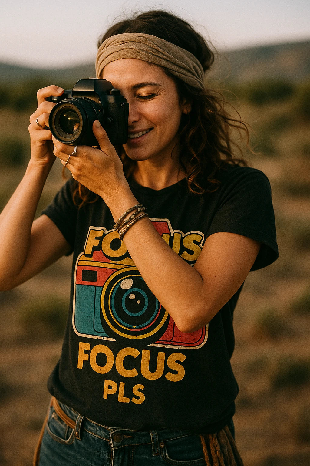 "Focus Pls" black photography on t shirts - also a present for photography lover