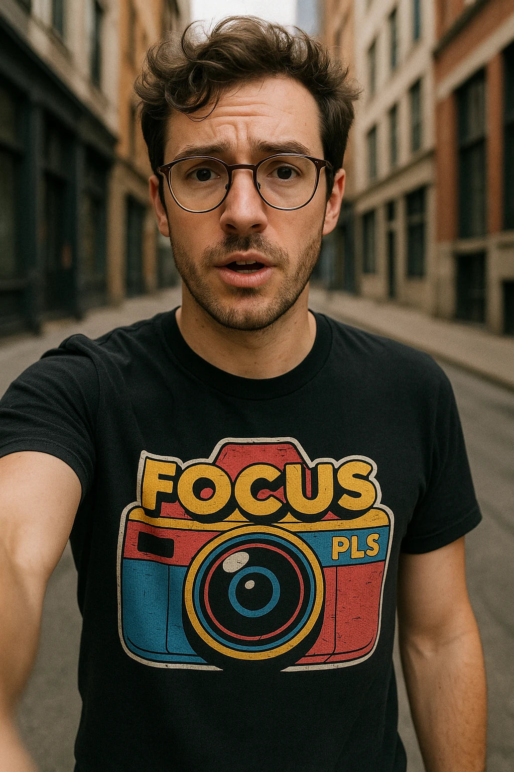 "Focus Pls" black photography on t shirts - also one of the best gifts for photography lovers