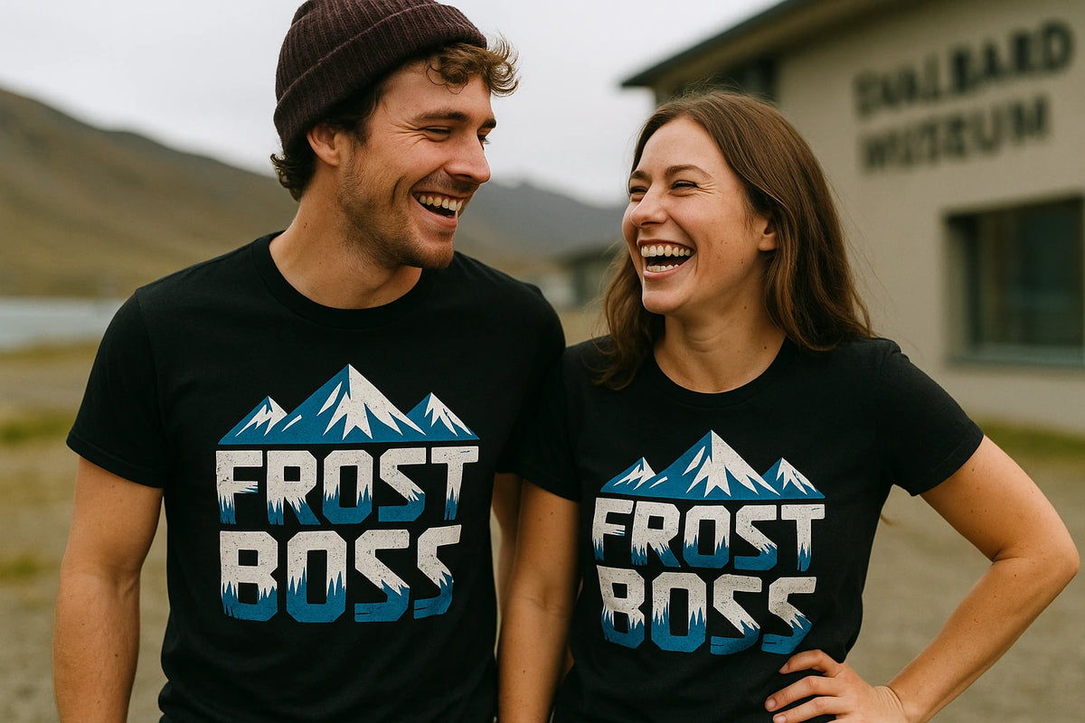 Person wearing the black the arctic t shirt graphic tee - "Frost Boss" design