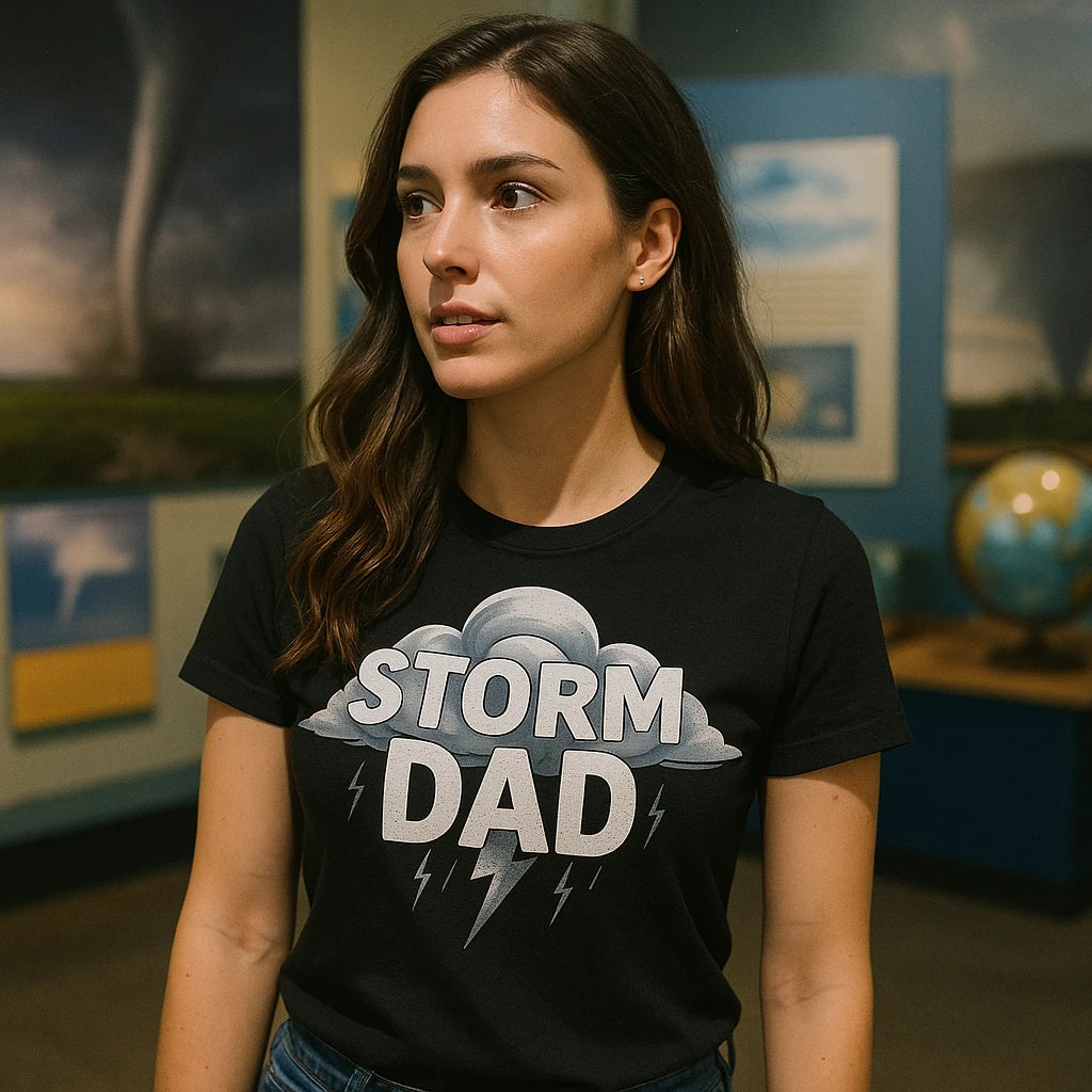 "Storm Dad" black storms shirts, photographed as storms lover gift
