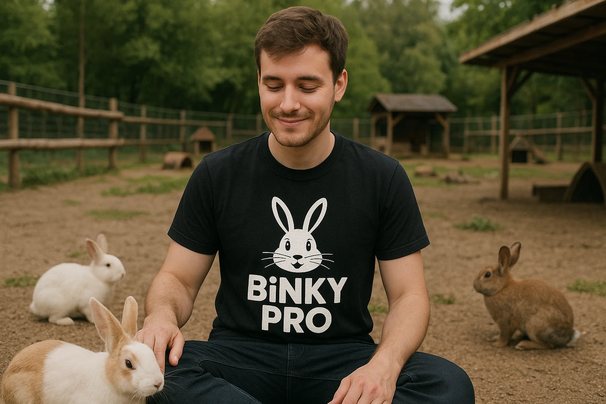 Lifestyle shot of the "Binky Pro" black rabbit shirts in a real-world setting