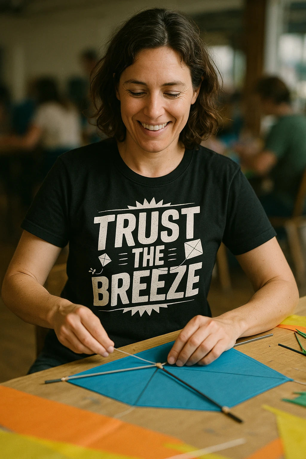 "Trust the Breeze" black kite flying t shirt - a birthday gift for kite flying