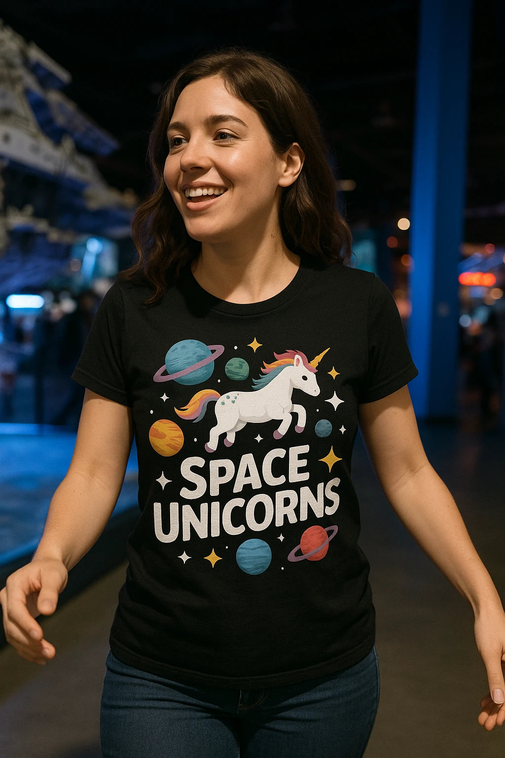 "Space Unicorns" black space exploration t shirt - a birthday gift for space exploration lover