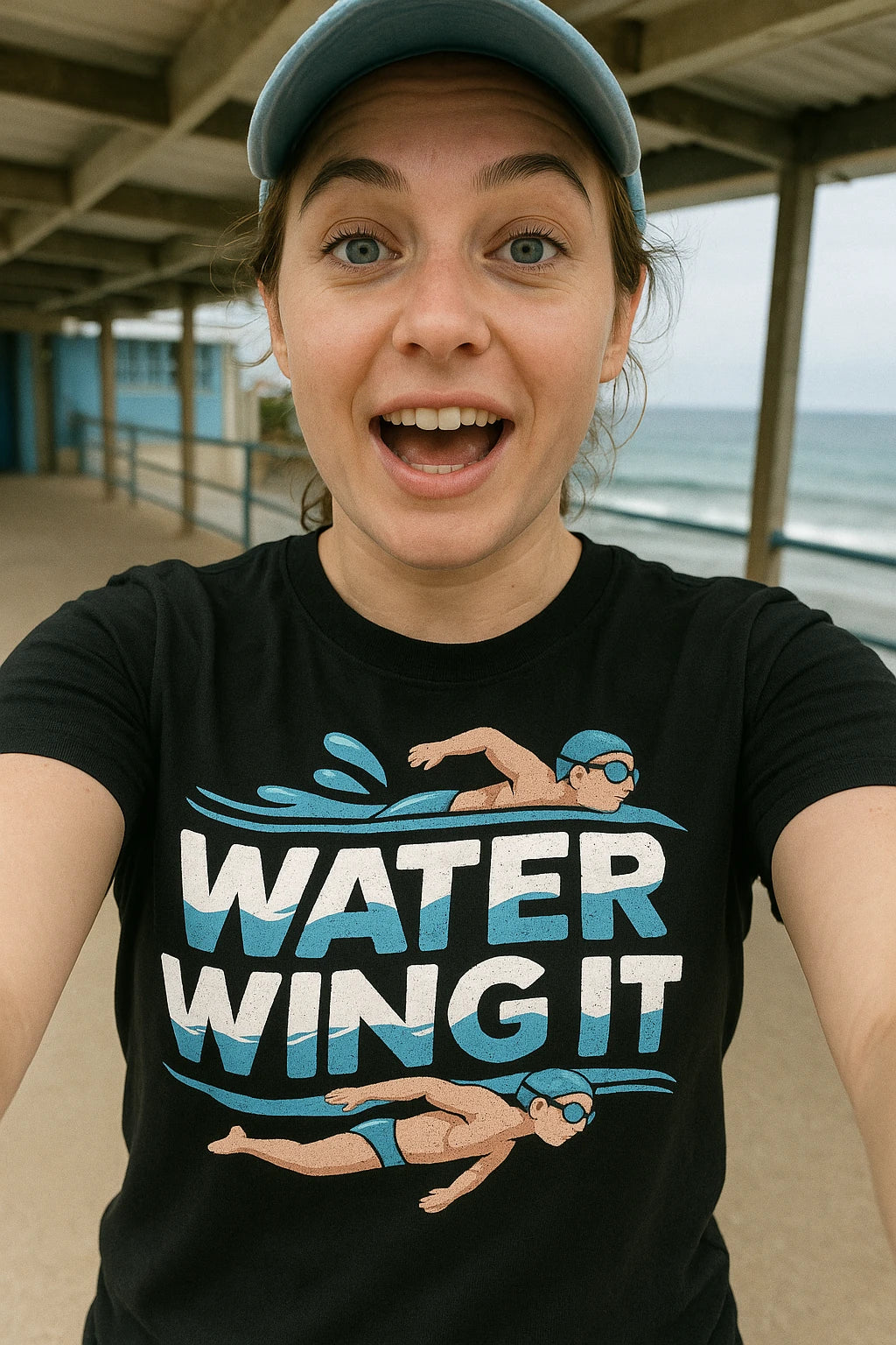 "Water Wing It" black swimming t shirt men - also a wet shirt for swimming