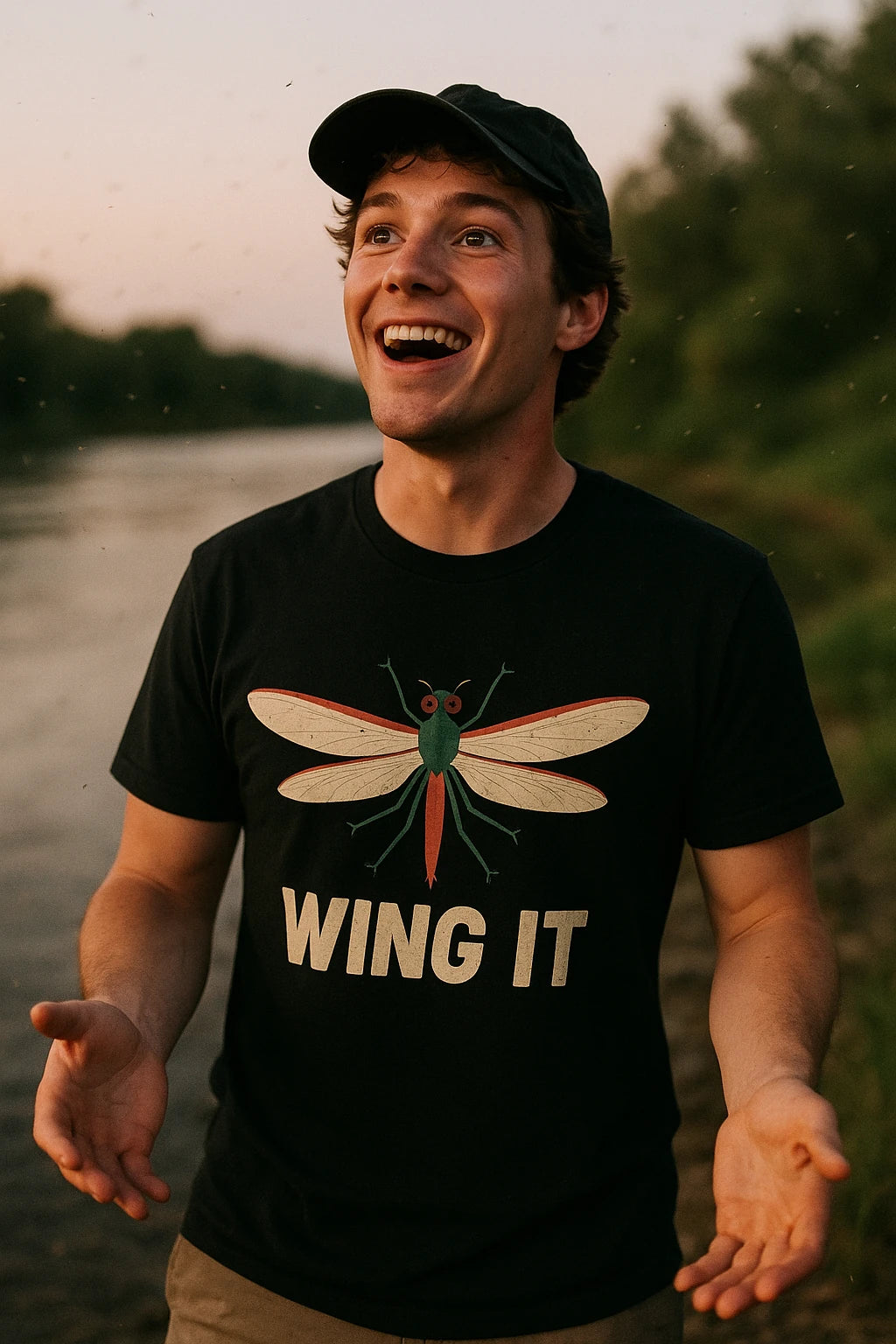 "Wing It" black mayfly t shirt - a birthday gift for mayfly lover
