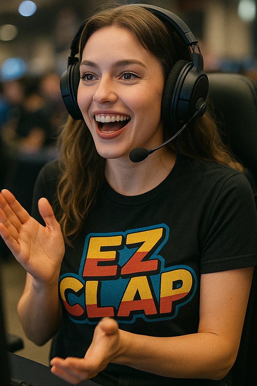 "Ez Clap" black esports gaming t shirt, photographed as esport lover gift