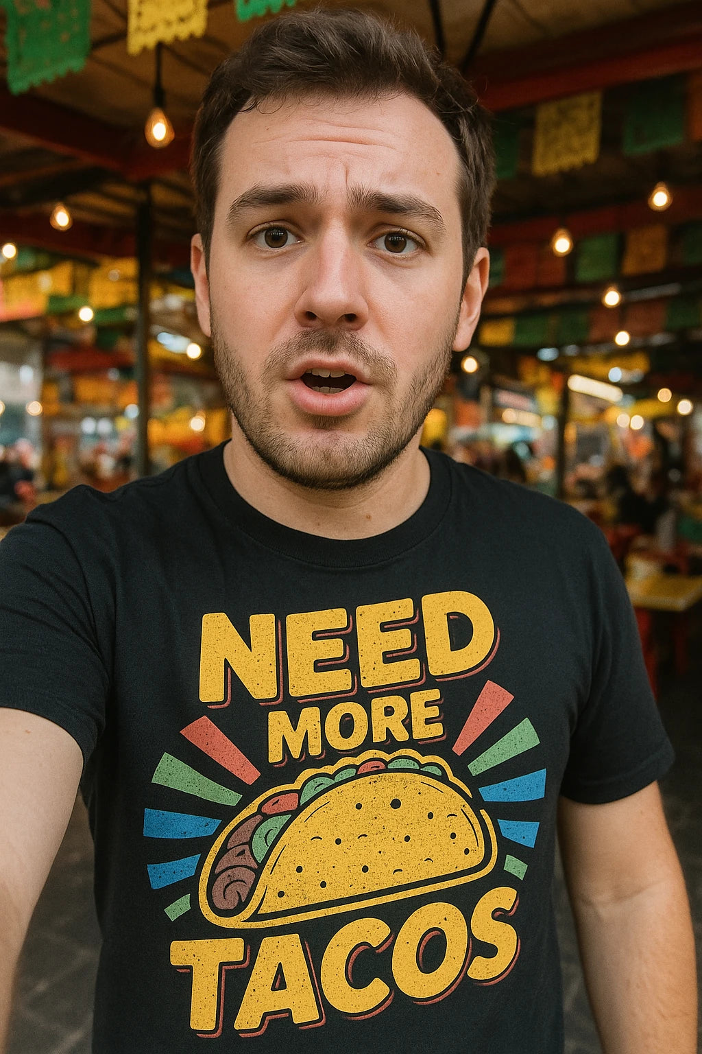 "Need More Tacos" black taco shirts - also a here for the tacos shirt