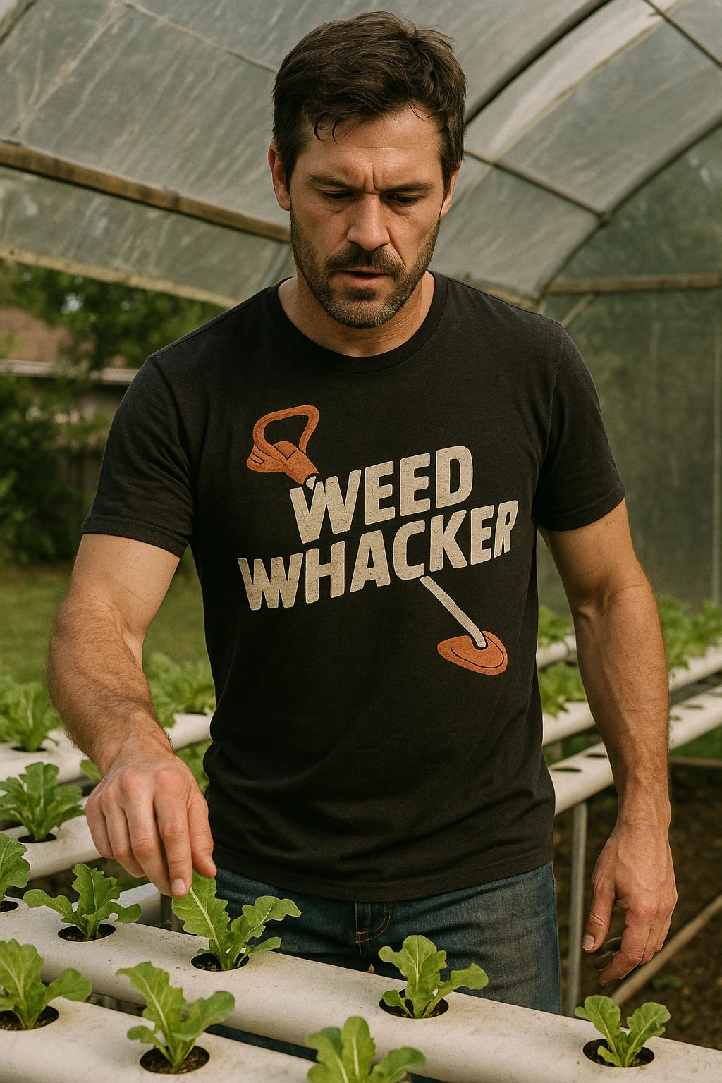 "Weed Whacker" black gardening tshirts - also one of the best gifts for garden lovers