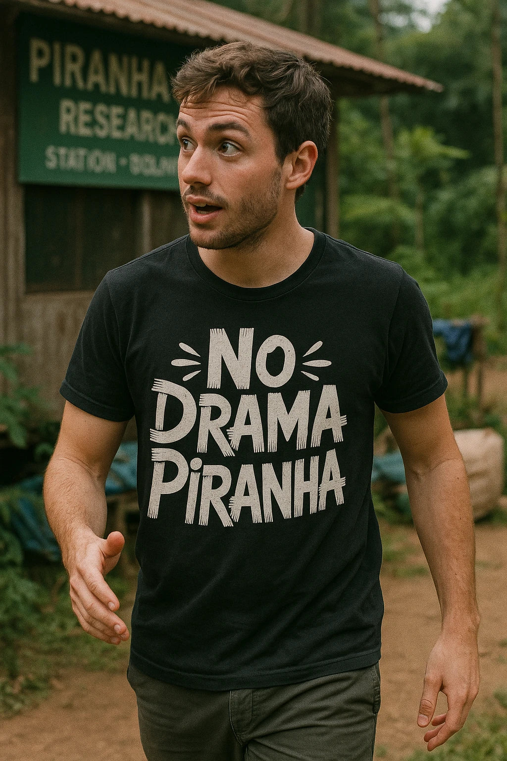 "No Drama Piranha" black piranha t shirt - a birthday gift for piranha lover