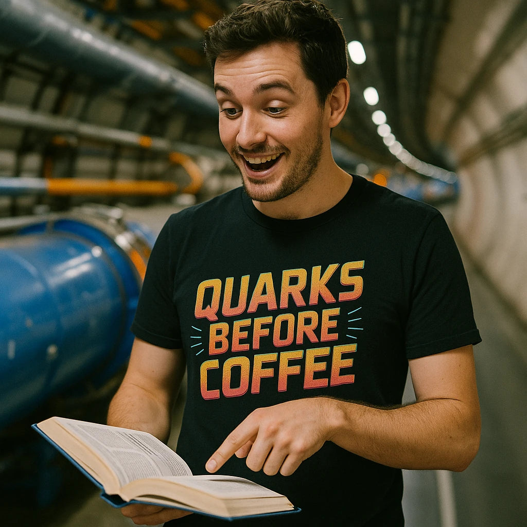 "Quarks Before Coffee" physics t shirt - product photo 8