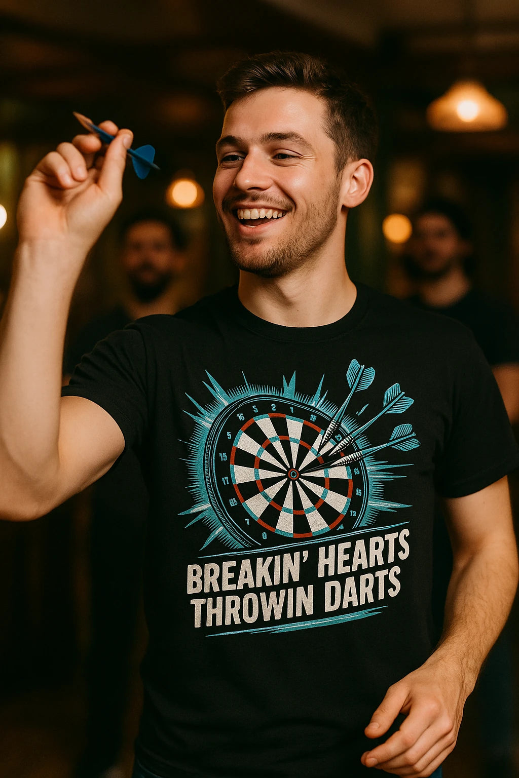 "Breakin' Hearts Throwin Darts" black darts shirts - also a darts for heroes shirt