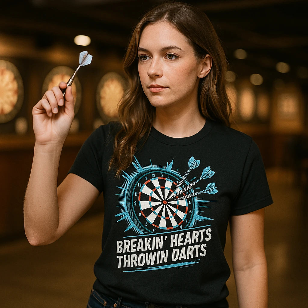 "Breakin' Hearts Throwin Darts" darts shirts - product photo 9