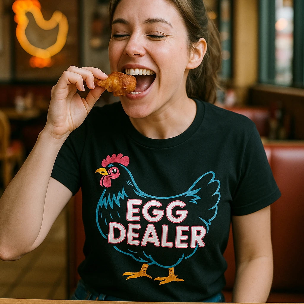 "Egg Dealer" black chicken shirts - also one of the best gifts for chicken owners