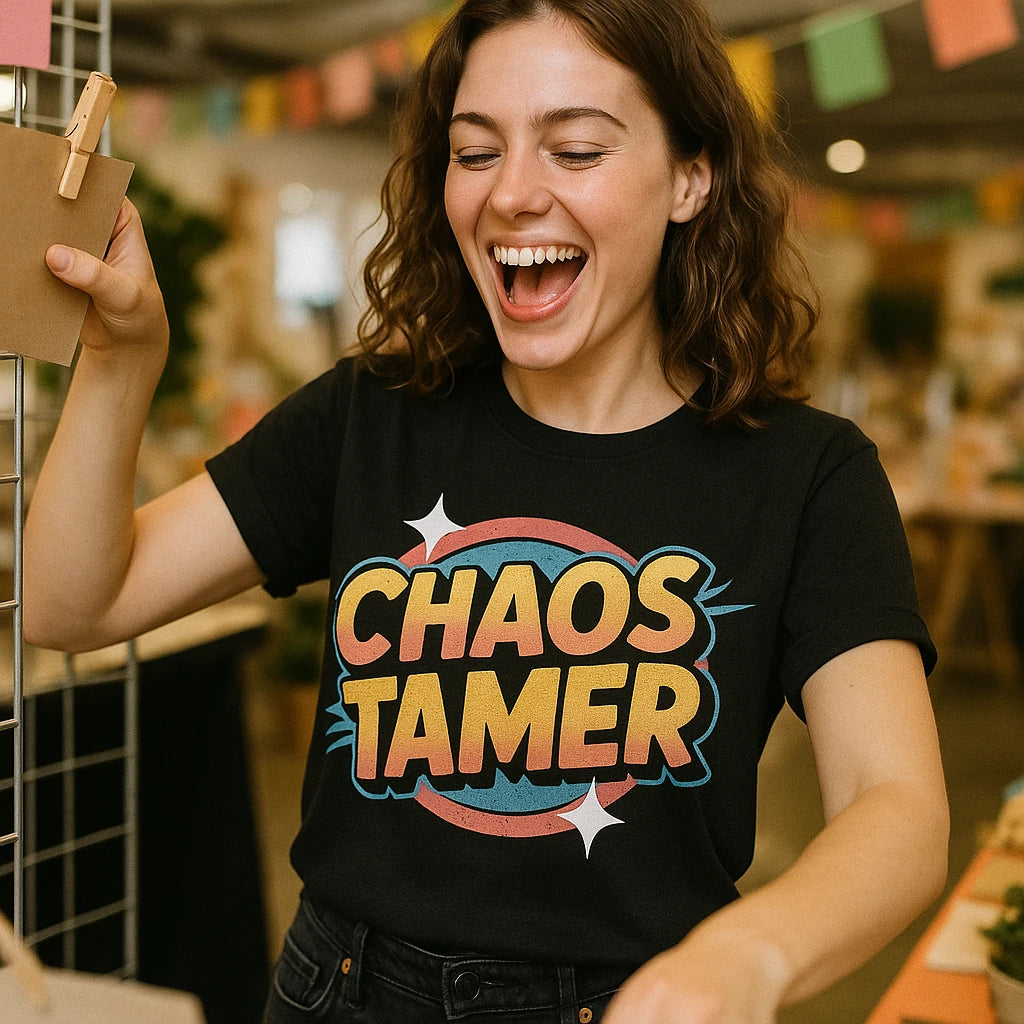 "Chaos Tamer" black wedding planner t shirt - also a great gifts for your wedding planner
