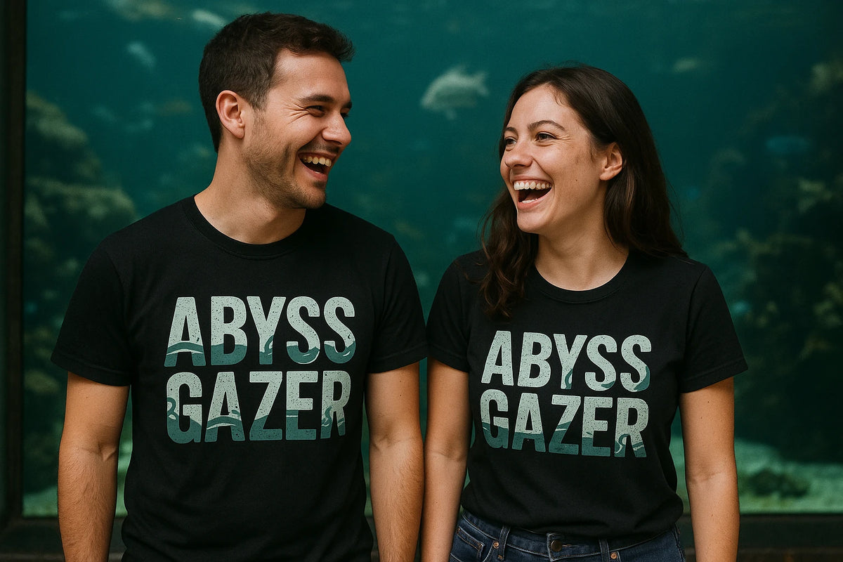 Person wearing the black marine biology shirts graphic tee - "Abyss Gazer" design