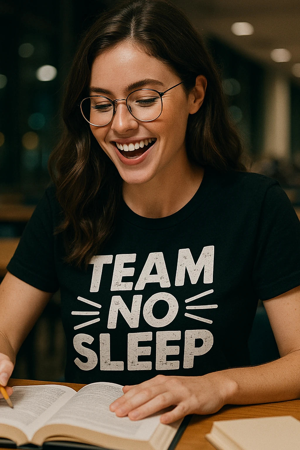 "Team No Sleep" black sleep deprived shirts, photographed as sleep deprived lover gift