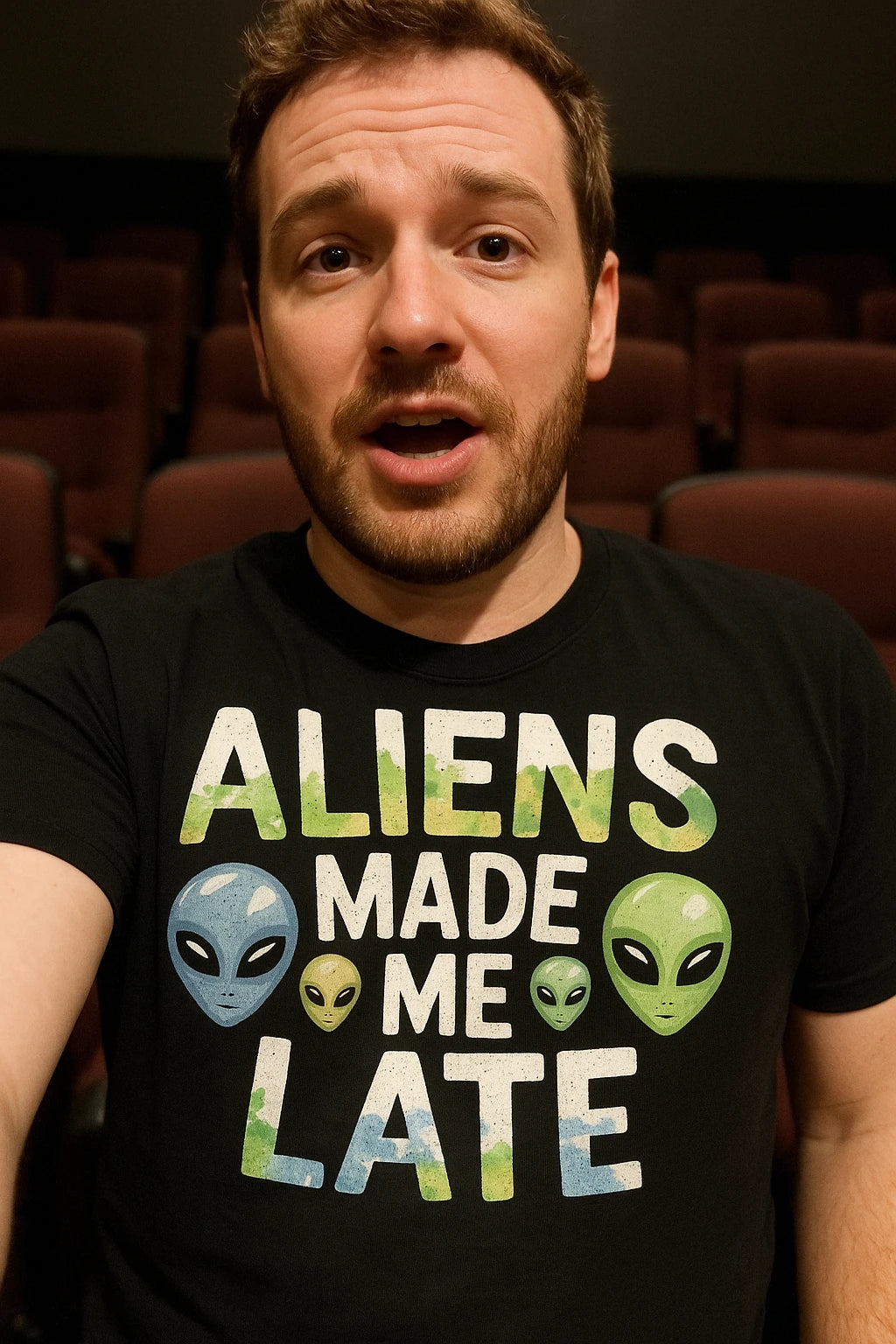 "Aliens Made Me Late" alien t shirt - product photo 7