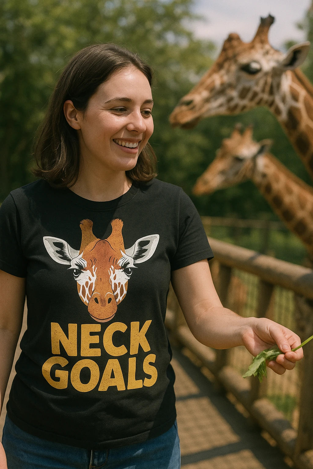 "Neck Goals" black giraffe print tee - also a giraffe shirt for men