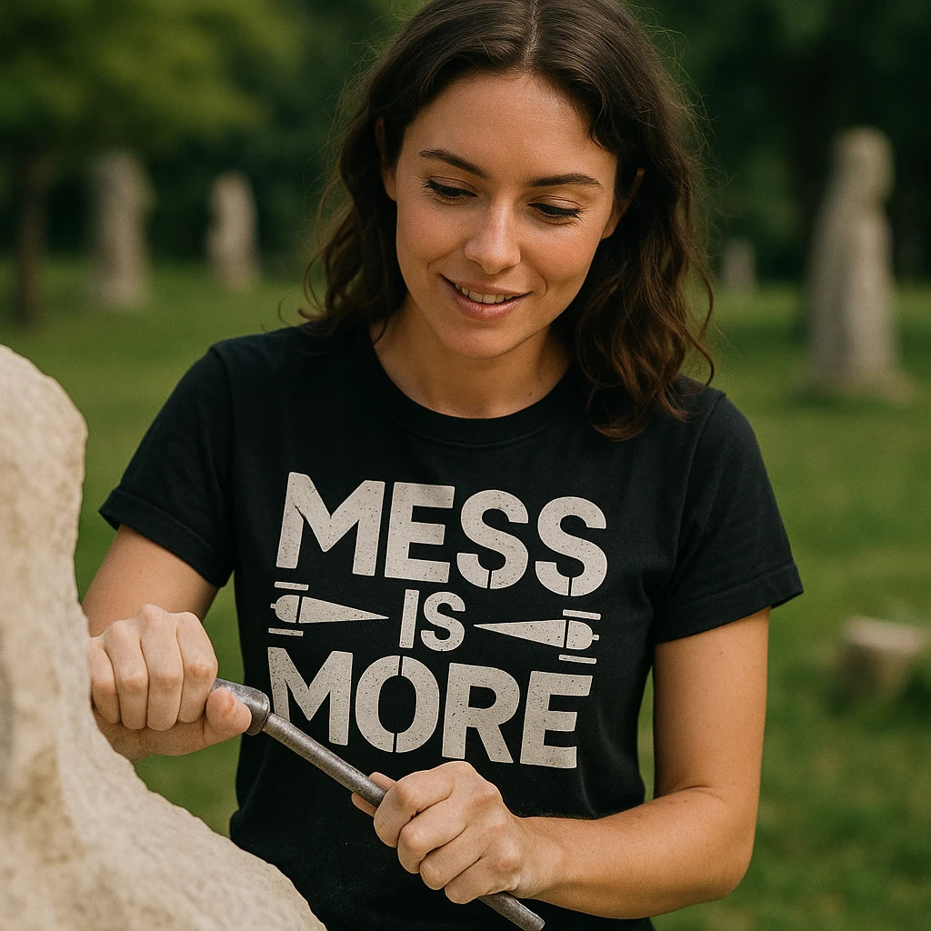 "Mess Is More" minimalist geometric sculpting t shirt - product photo 9