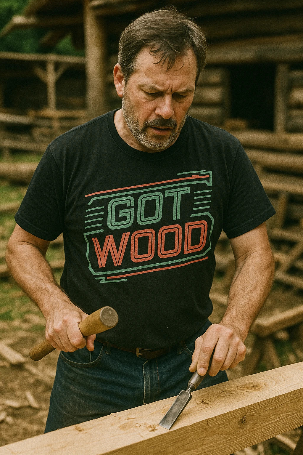 "Got Wood" black carpentry t shirt - also a carpentry gifts for dad