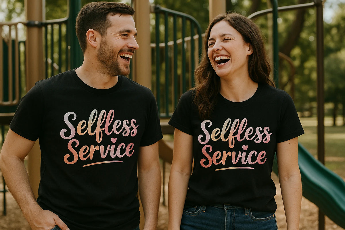 Person wearing the black mom life t shirt graphic tee - "Selfless Service" design