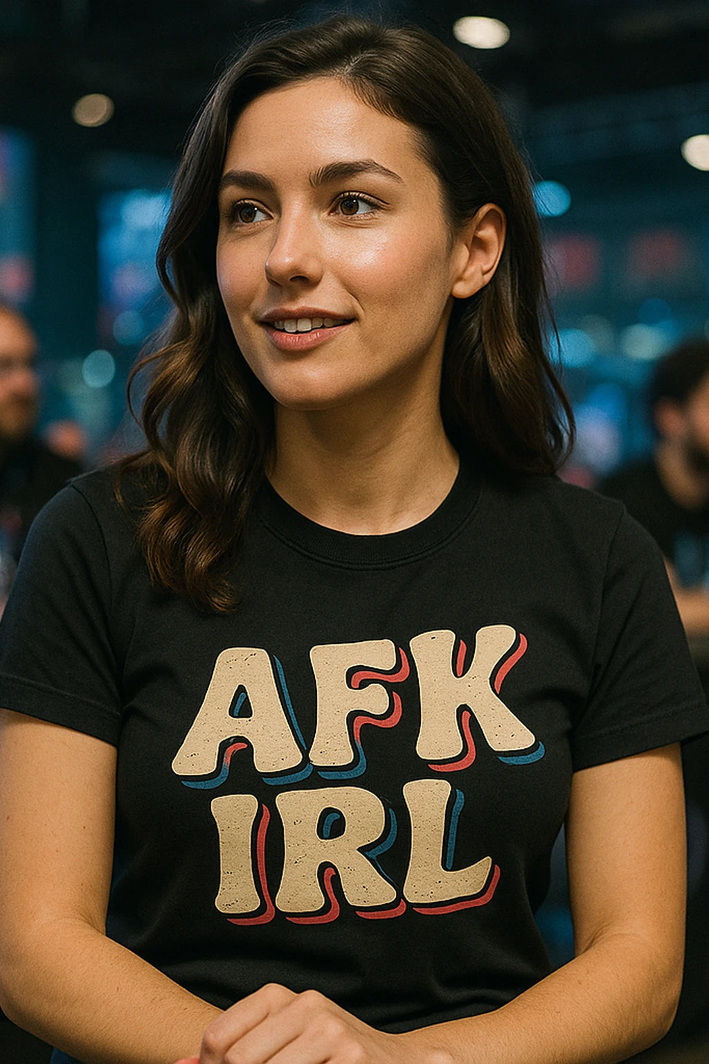 "Afk Irl" black esports tshirt design, photographed as esport lover gift
