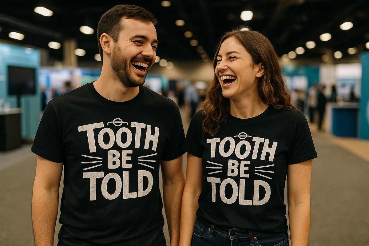 Person wearing the black dentist t shirt graphic tee - "Tooth Be Told" design