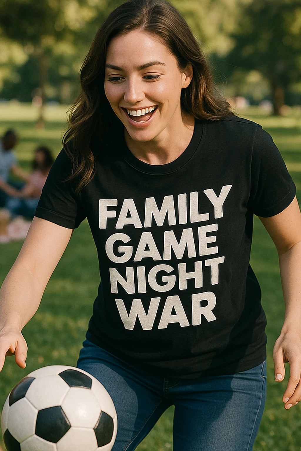 "Family Game Night War" black family life t shirt, photographed as family life lover gift